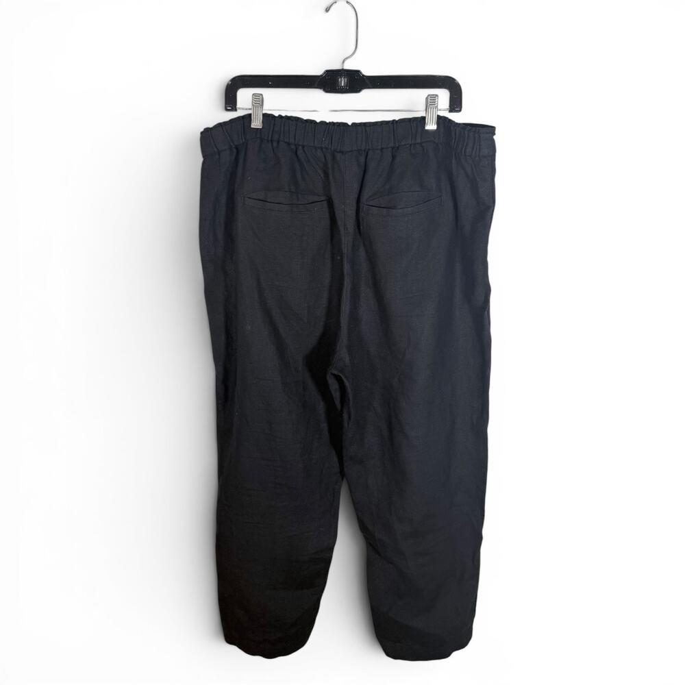 Chico's Women's 3R (US 16R) Black 100% Linen Cropped Pull On Pants Drawstring - Picture 2 of 10